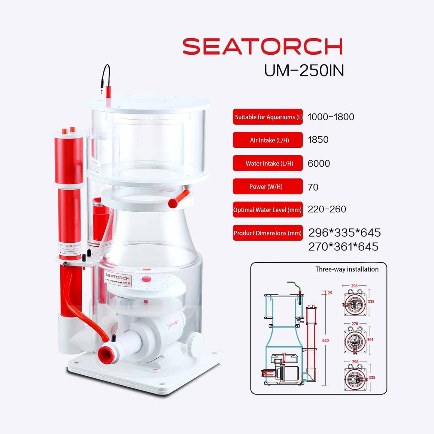 Seatorch Ultra-Marine Smart Protein Skimmer UM Series - Inverter Needle Pump, Quiet Operation, Physical Anti-Surge, Ideal for Marine Tanks