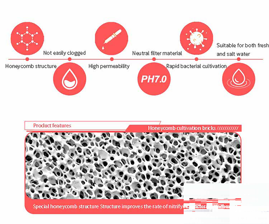 BI-20 Honeycomb Bacteria Brick: High Porosity, Rapid Bacteria Attachment, Compatible with Aquariums & Bioreactors, Water Quality Stabilization