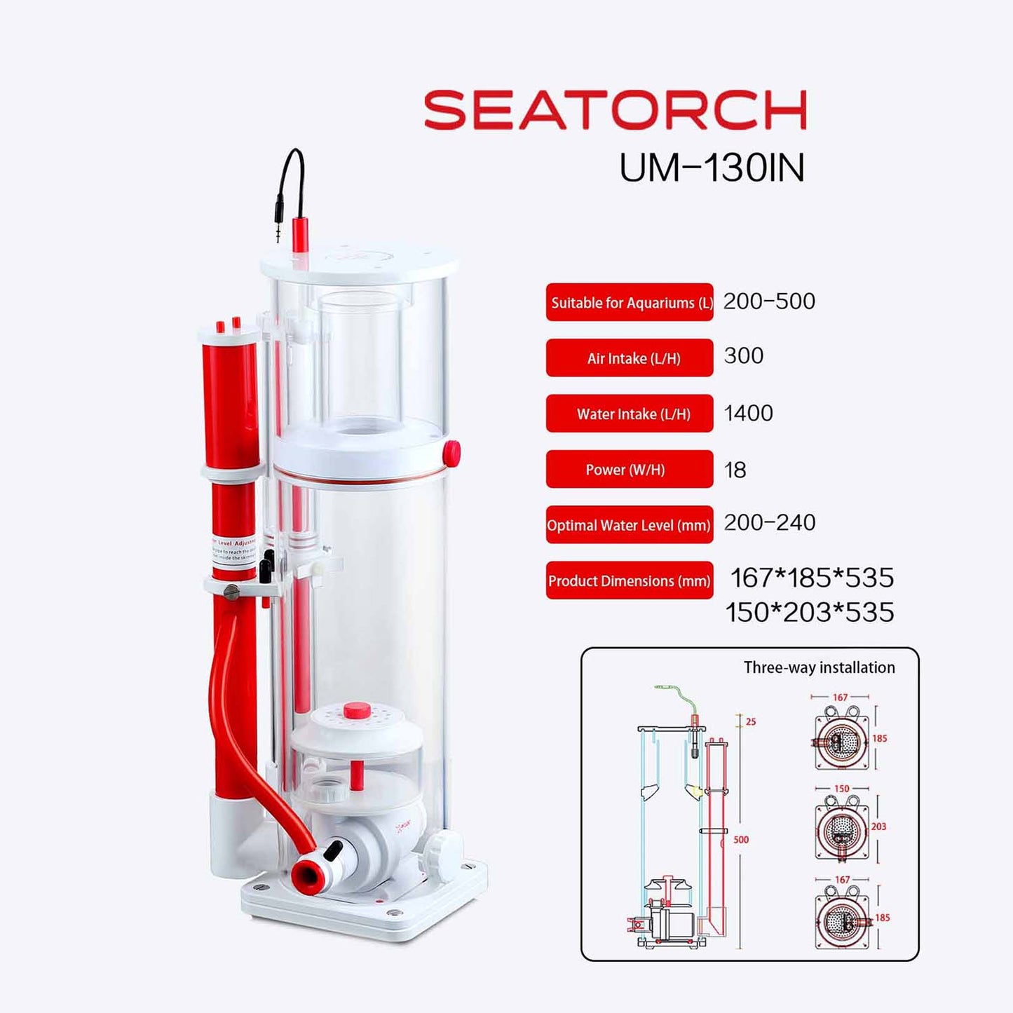 Seatorch Ultra-Marine Smart Protein Skimmer UM Series - Inverter Needle Pump, Quiet Operation, Physical Anti-Surge, Ideal for Marine Tanks