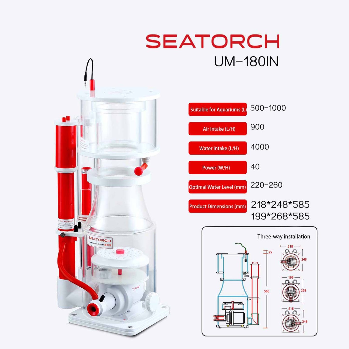 Seatorch Ultra-Marine Smart Protein Skimmer UM Series - Inverter Needle Pump, Quiet Operation, Physical Anti-Surge, Ideal for Marine Tanks
