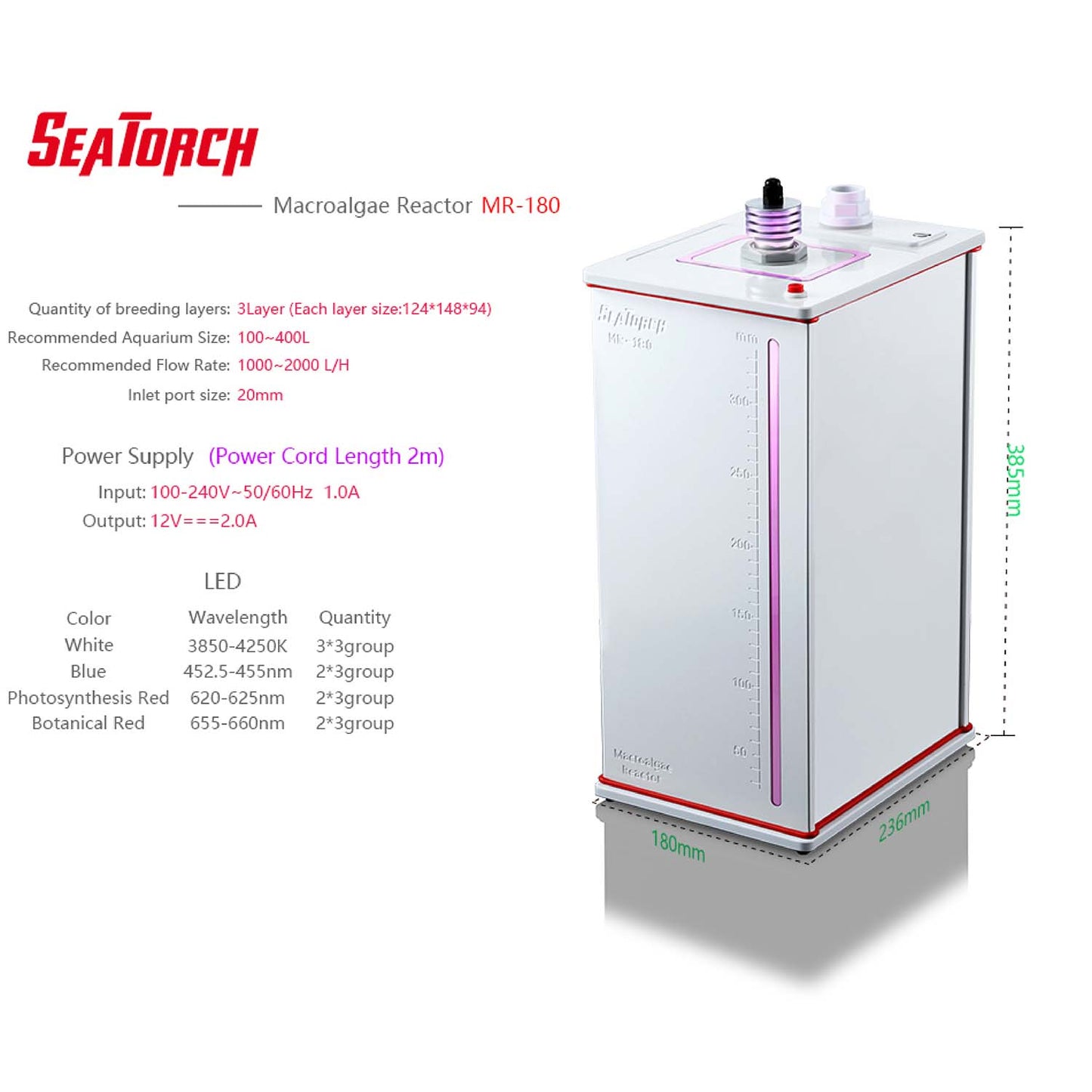 Seatorch Aquarium MR Series Algae Cultivation Tanks Are Quiet, Efficient And Provide Uniform Lighting MR-180 MR-250
