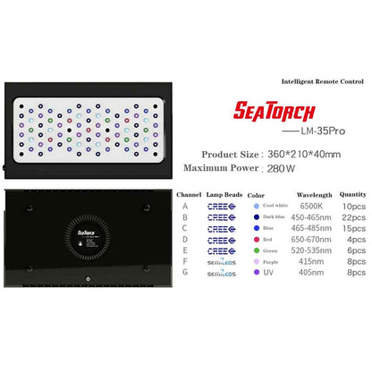 Seatotrch Aquarium LM Series Intelligent Sea Water Lamp – Smart Temp Management + Easy Remote Control + Full-Spectrum Light for LPS/SPS Coral Growth